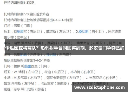 伊瓜因或将离队？热刺射手合同即将到期，多家豪门争夺签约